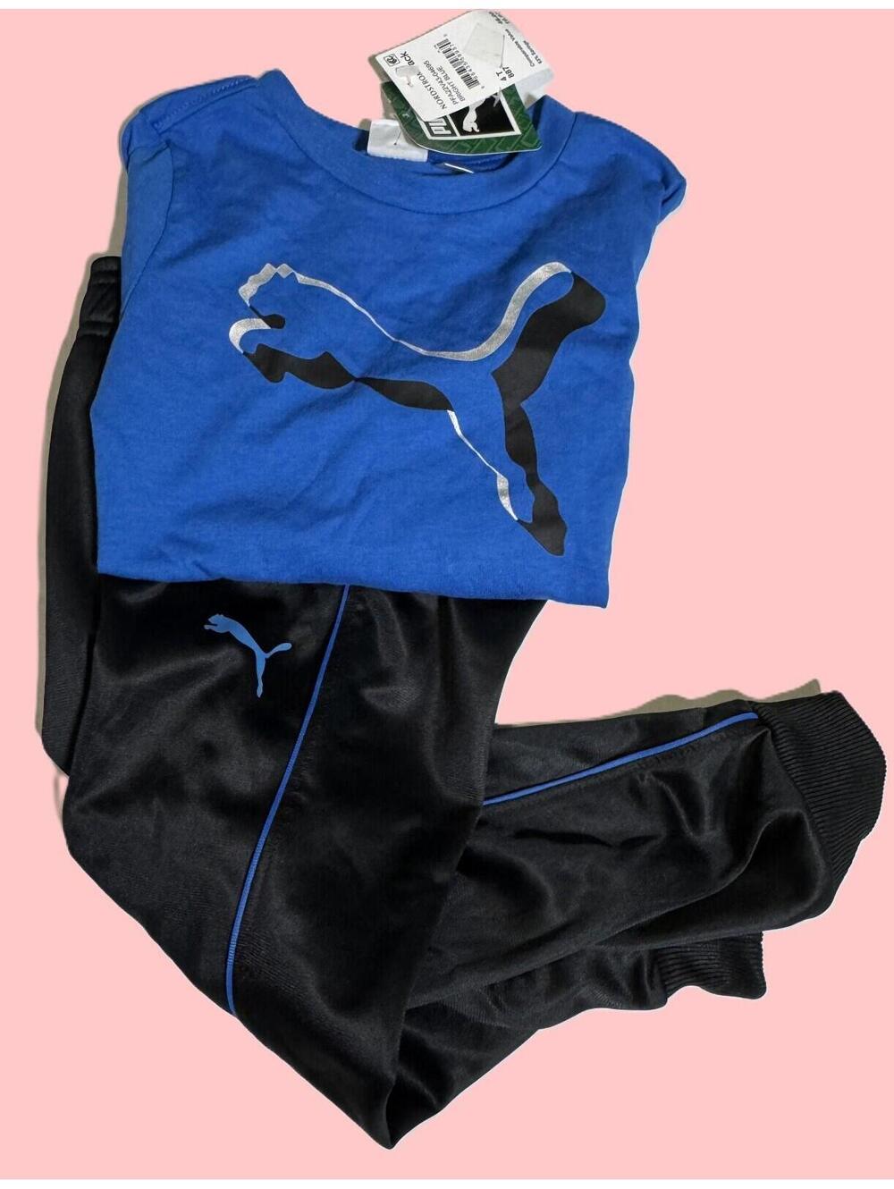 Puma Toddler Boys 2-piece Blue Long Sleeve Shirt & Black Joggers Set Size 4T NEW